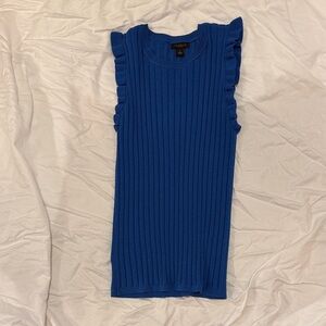 Ann Taylor Blue Ruffled Ribbed Tank Top